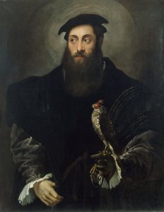 Portret van een heer met een valk door Niccolo dellAbbate
